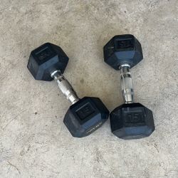Pair of 15# Rubberized Hex Dumbbells 