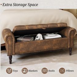 Storage Ottoman for End of Bed, Living Room, Entryway, Brown