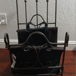Wrought Iron Fireplace Tool Set with Log Rack and Canvas Log Carrier