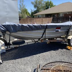13 Ft Aluminum Boat With Trailer And  1 Gas Motor And 1 Elec. Motor 