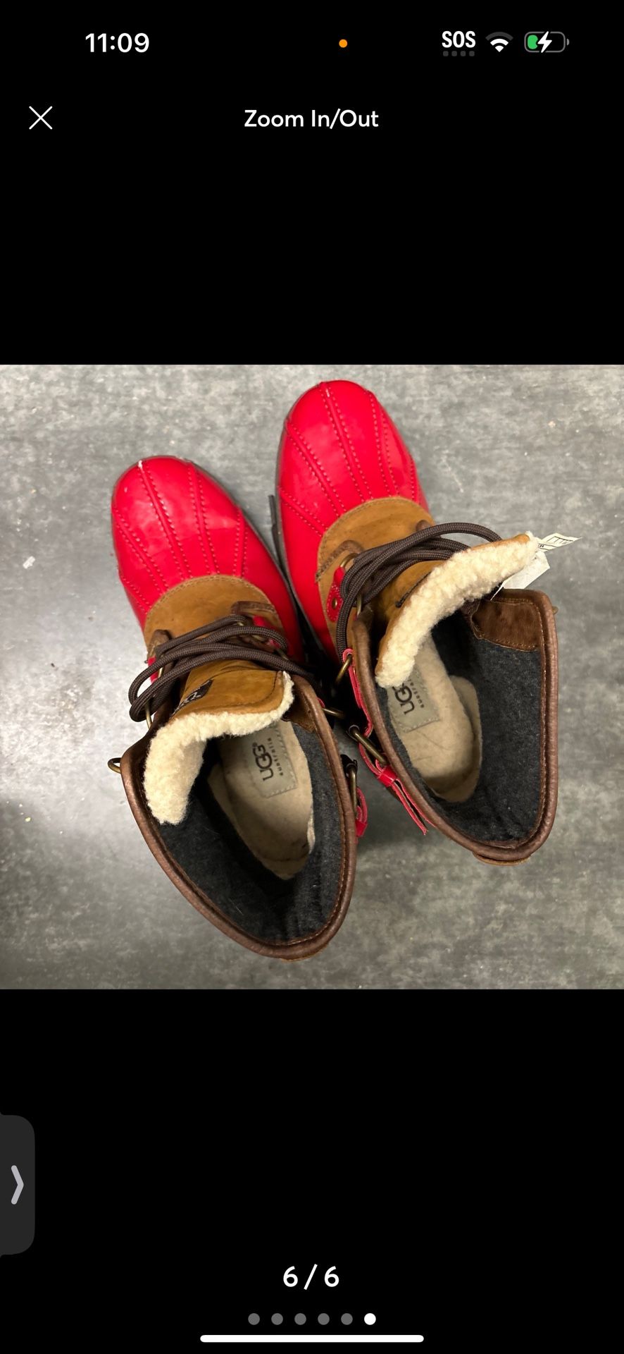 UGG Australia CECILE Waterproof Red/Brown LaceUp Duck Boots Size 9 PreOwned