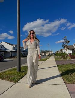 Eliza J Silver Sequin Jumpsuit Size M