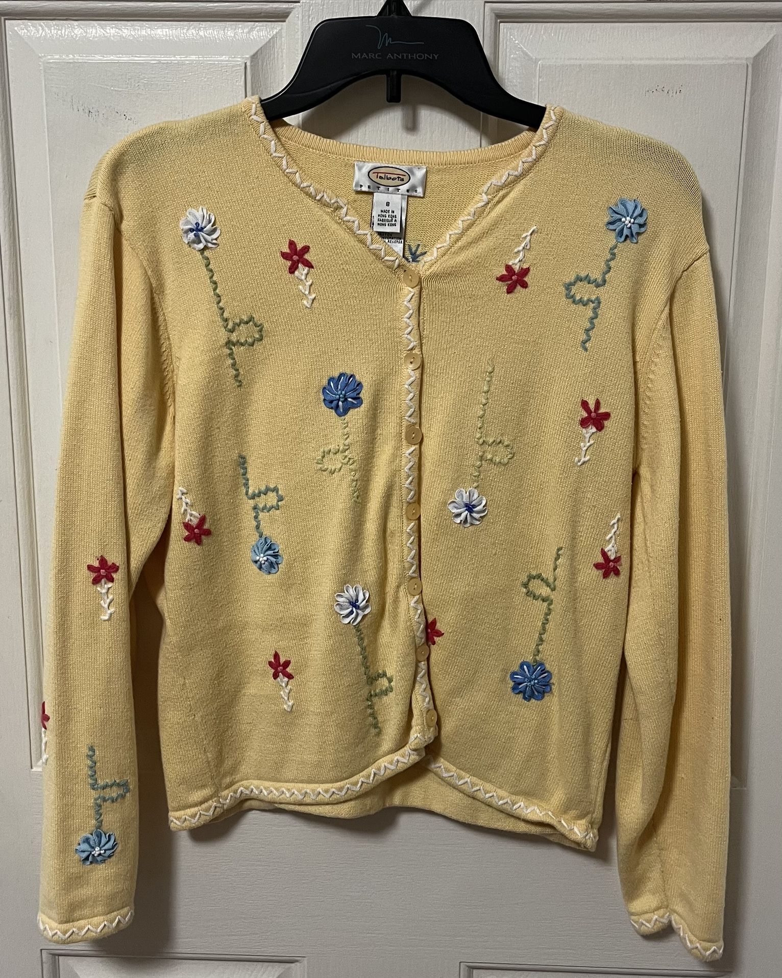 Talbots Yellow Embroidered Cardigan Sweater Small