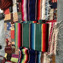 3 Mexican Blankets One Is X Large Approx. 80” X 56” & 2 are 54” X 24” Light Material And Excellent Condition  New