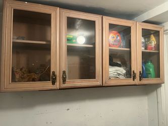 Wall-Mounted Wood Cabinets with Glass Doors