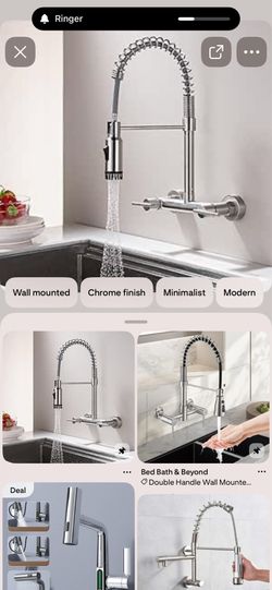 Ringer SUBEIXI Wall Mount Kitchen Faucet, 8-Inch Center Kitchen Sink Faucets with 3 Functions Sprayer, Brushed Nickel