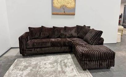 NEW IN BOX Comfy Brown Sectional With Pillows Finance Available 54 down pmt only