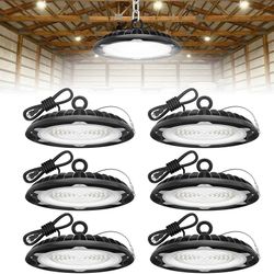 HYPERLITE High Bay LED Lights: 6-Pack 150W UFO LED Light with Plug & Play Plug - 6000K IP65 Waterproof Shatterproof Lighting Fixture
