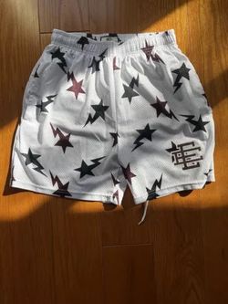 Blue and red Eric Emmanuel shorts. Sizes S-XL. #ericemmanuel #eeshorts #trending #EE