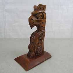 Kwakiutl Thunderbird Wood Art Figure Alert Bay BC Signed 9" Tall


