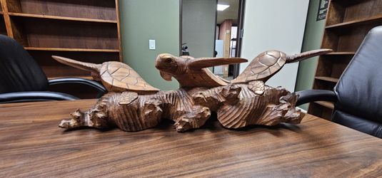 Hand Carved Wood Turtle Table Top Statue