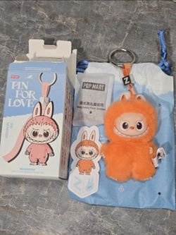 POP MART Labubu The Monsters Pin For Love Alphabet Plush Pendant " Z "  (Orange)