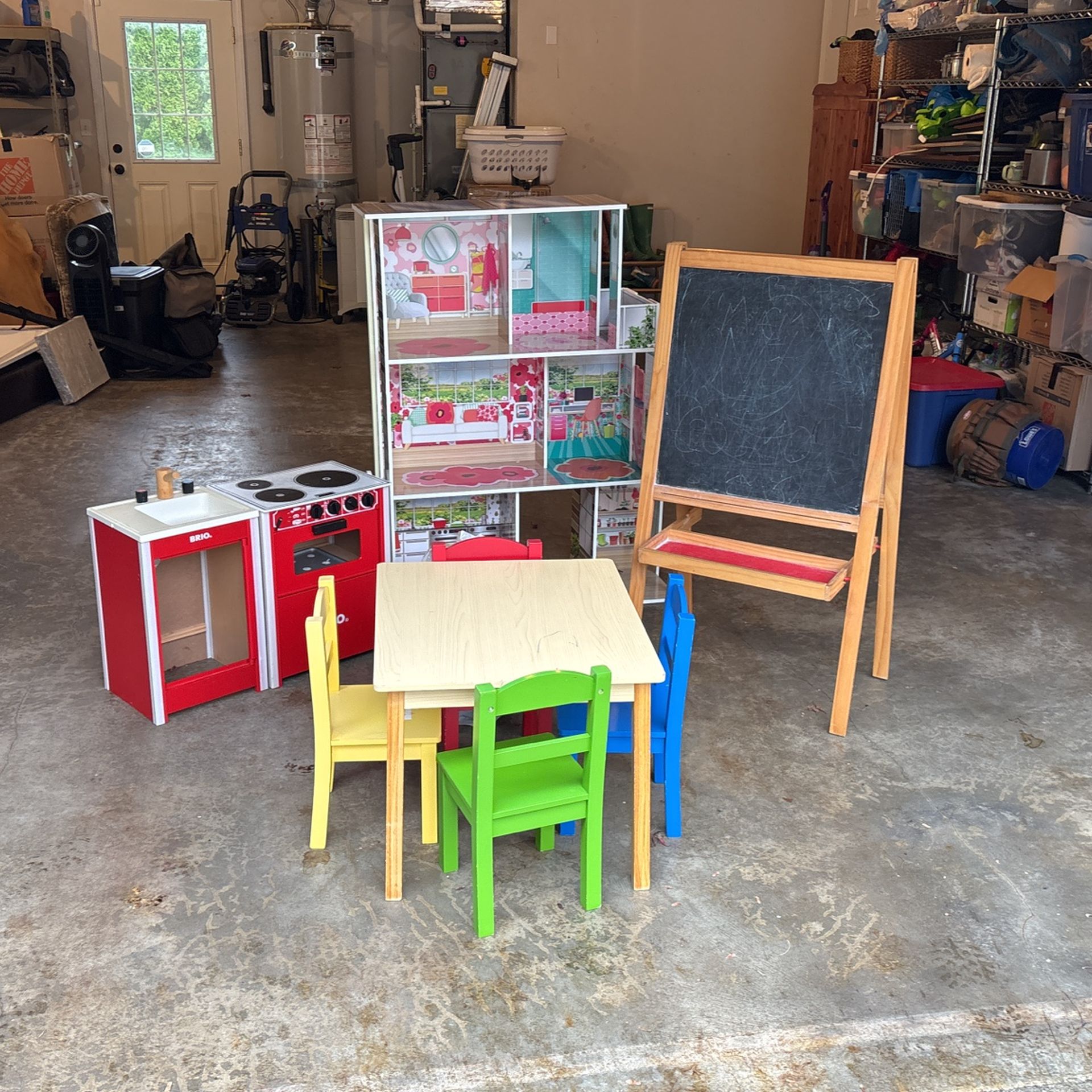Kids Toys – Dollhouse, Table/Chairs, Kitchen, Chalkboard