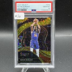 2023 Panini Select Courtside Gold Disco Prizm #202 Kevin Durant #/10 PSA 10