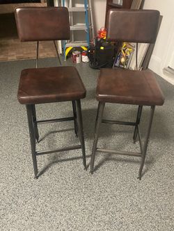 Walter E Smith Leather and Metal Bar Stools