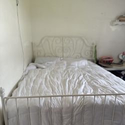 IKEA Queen Bed Frame With Spring Box And New Mattress Barley Used