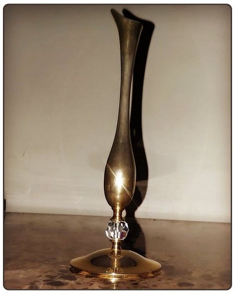 VINTAGE HOLLYWOOD REGENCY MID CENTURY SOLID BRASS SWAROVSKI CRYSTAL FLORAL ARRANGEMENT FLOWER VASE ACCENT TABLE DECOR