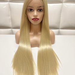 Lace Front Wig-Blonde Straight Long Hair~costume Cosplay Dress Up-brand New $60- Peluca Rubia Lacia Nueva