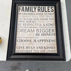 Black Thick Framed Glass Family Rules 