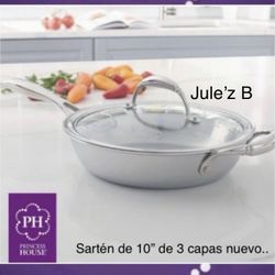 Princess House Sartén De 10” Tri-ply Nuevo En Su Caja 