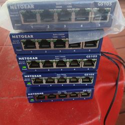 Lot Of 5 NETGEAR ProSafe GS105 5 Port Gigabit Desktop Switch W/ Power Cord ~ TESTED