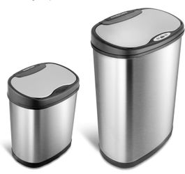 Ninestars Two-Piece Automatic Trash Can Combo Set, 13 Gal (50L) & 3 Gal (12L) Touchless Motion Sensor Garbage Cans with Odor-Sealing Lids, Matching Ov