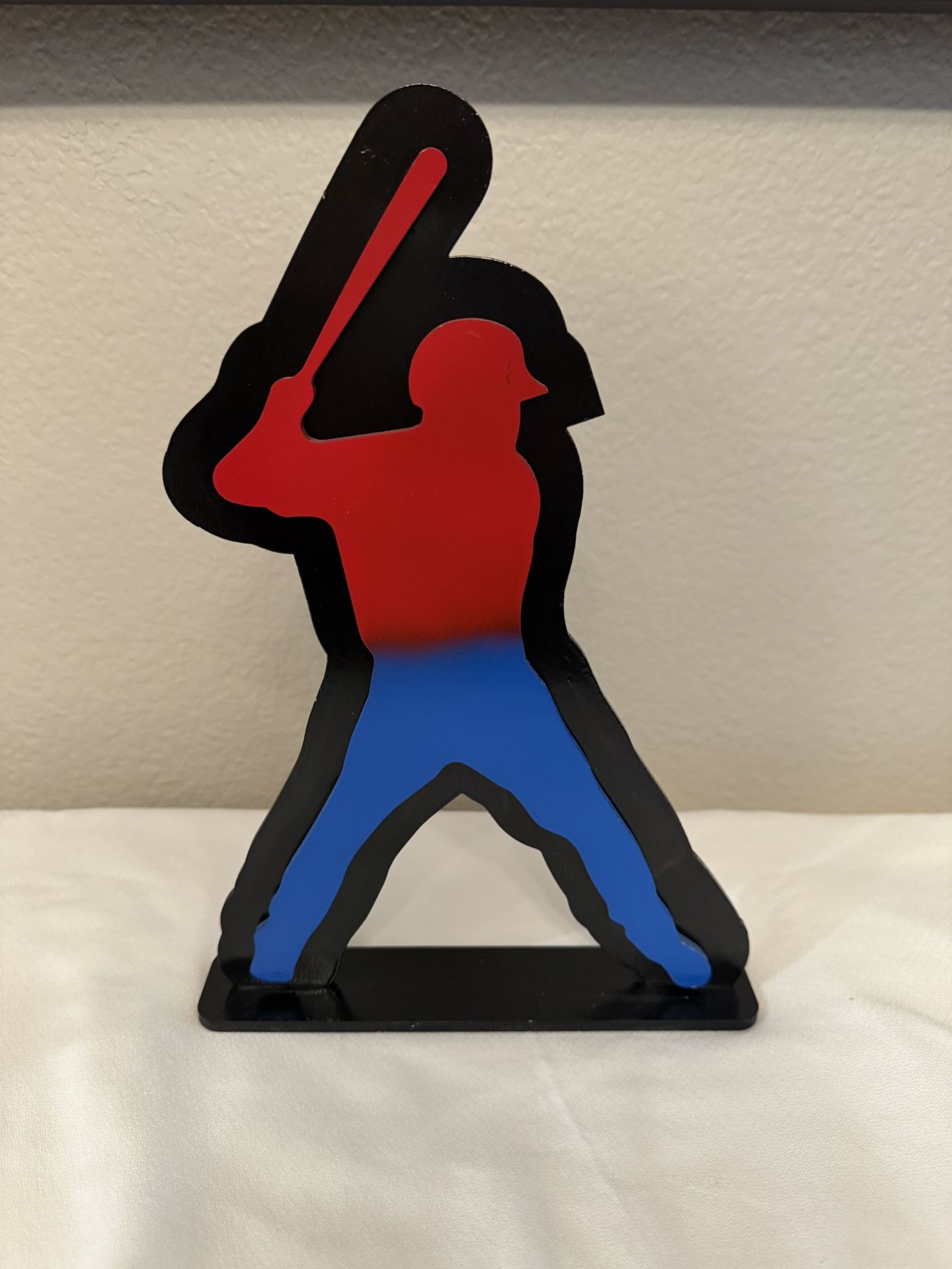 Custom Red & Blue Wooden Baseball Player Signs With Stand, Centerpieces Or Awards