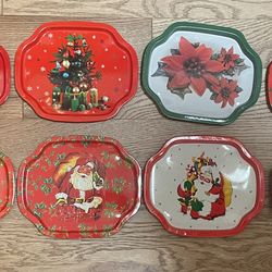 Vintage Christmas Metal Snack Trays