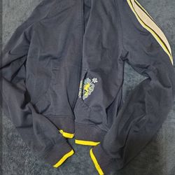 navy and yellow zip up