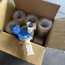 ULINE Packing & Shipping Supply Bundle — 32 Rolls Tape + Dispenser + Black Hand Wrap