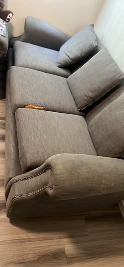 3-Seat Gray Sofa w/ Nailhead Trim — Solid Couch, Priced to Move