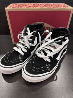 Vans Sk8-Hi Black/White Preschool Size 2 USED