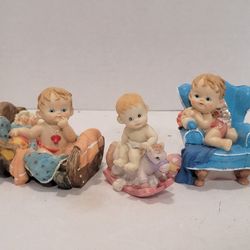 Vintage Resin Baby In Chair, Rocking Horse & Crib Figurines - Babies, Baby Boys