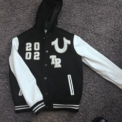 Hooded true religion varsity jacket