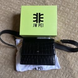 JWPEI Black Purse Mini Flap Crossbody - Black Croc