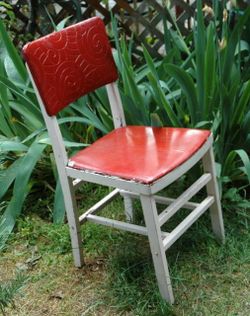 Ferguson Folding Wood Chair Textured Red Vinyl