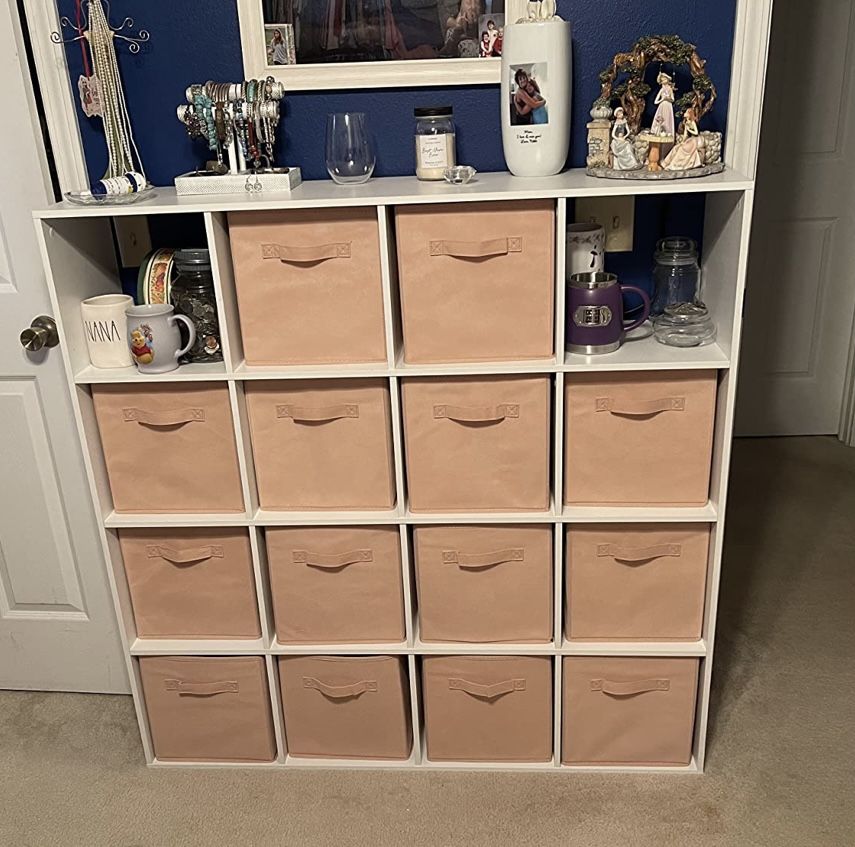 Bookshelf 16-Cube White Wooden Storage Organizer Bookcase Fits 11“x11”x11“ Storage Bin,Storage Shelf
