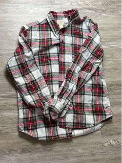 L.L. Bean Men's Traditional Fit Flannel Plaid Button-Up Shirt Gray Red Green M
