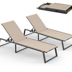 Set of 2 aluminum outdoor sun loungers, foldable and unassembled, 5-position reclining chairs for patio and pool, outdoor pool lounger $100