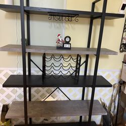 HSH 5 Shelf bookshelf, Modern Black and Gray Metal Wood Display Book Shelf Storage Rack