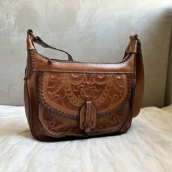 PATRICIA NASH Brown Crossbody Bag with Tooled Leather Design