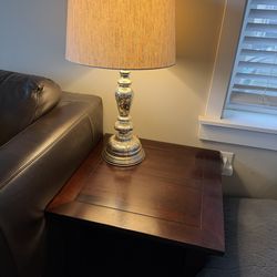 Set of Pottery Barn Antique Mercury Glass Tabletop Lamps + Linen Shades