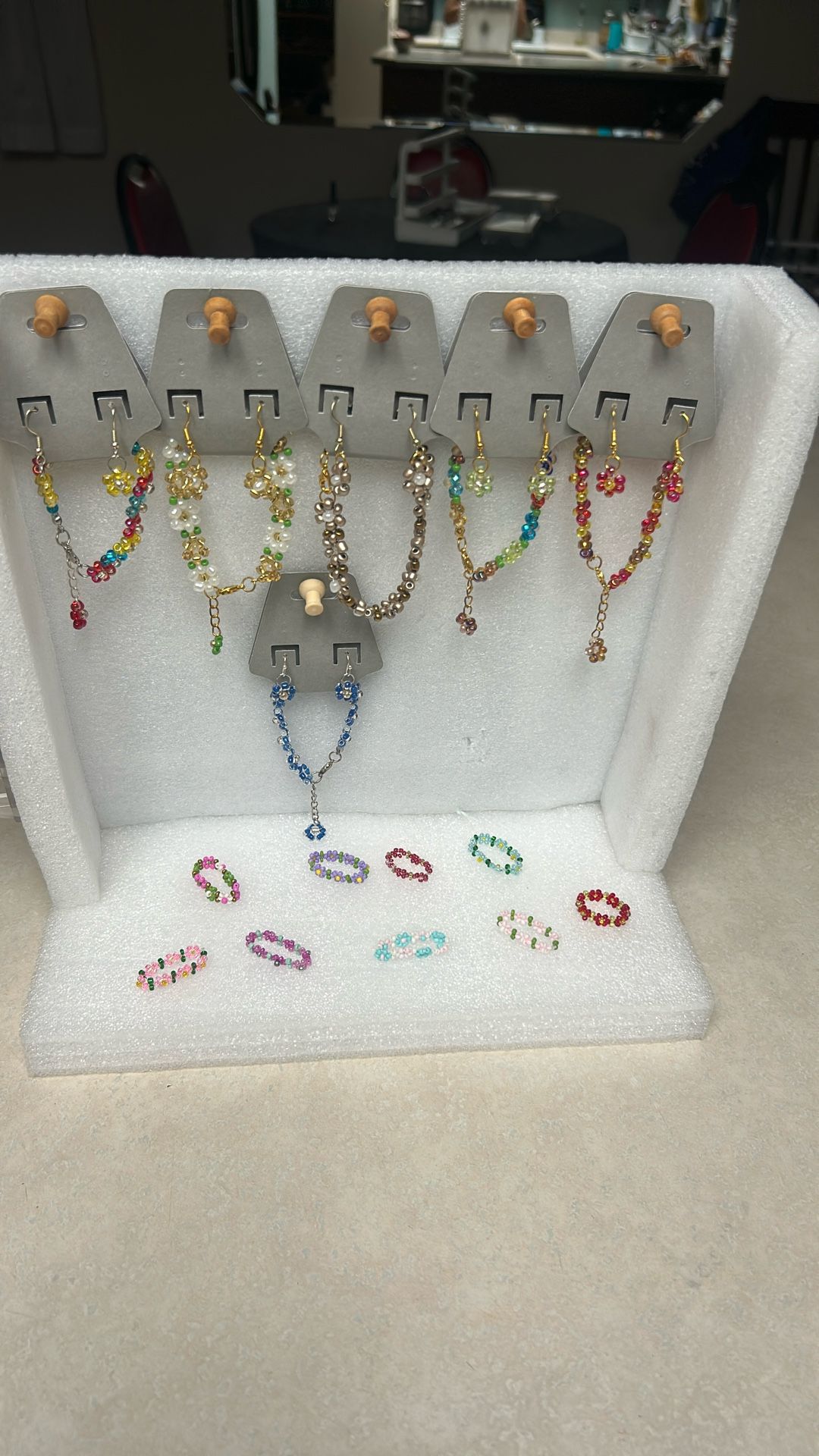 Handmade Glass Flower Beads Bracelet Sets Flower Rings