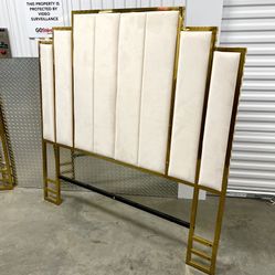 Gold Art Deco Hollywood Regency Style Queen Headboard 