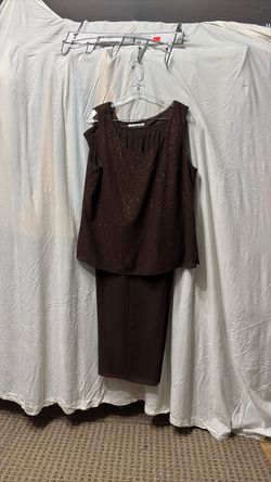 Brown Embellished Top and Pants Set
