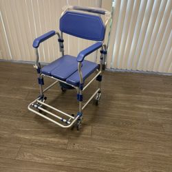 New - Portable Commode Shower Chair With Locking Wheels