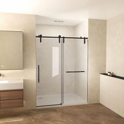 60 in. x 76 in. H Frameless Single Sliding Door,5/16 in. (8mm) Clear Tempered Glass,Stainless Steel Frame,Brushed Nickel
