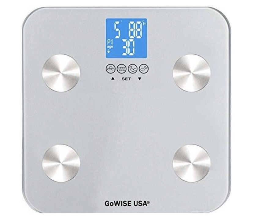 GoWISE USA Digital Body Fat Scale - FDA Approved - Measures Weight, Body Fat, Water & Bone Mass, 400 lbs Capacity, Tempered Glass (Silver)