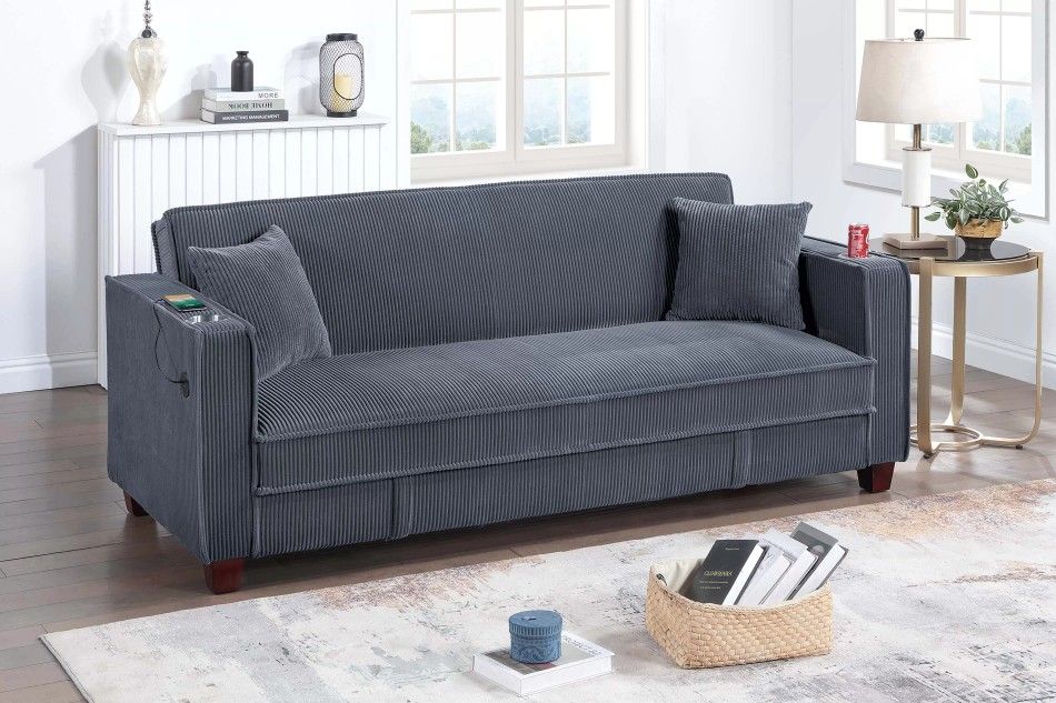 Brand New Grey Corduroy Convertible Sofa Storage Sleeper