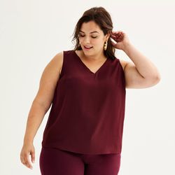 New Women’s Plus Size Nine West Essential V-Neck Tank Top Color Plum Size 0X